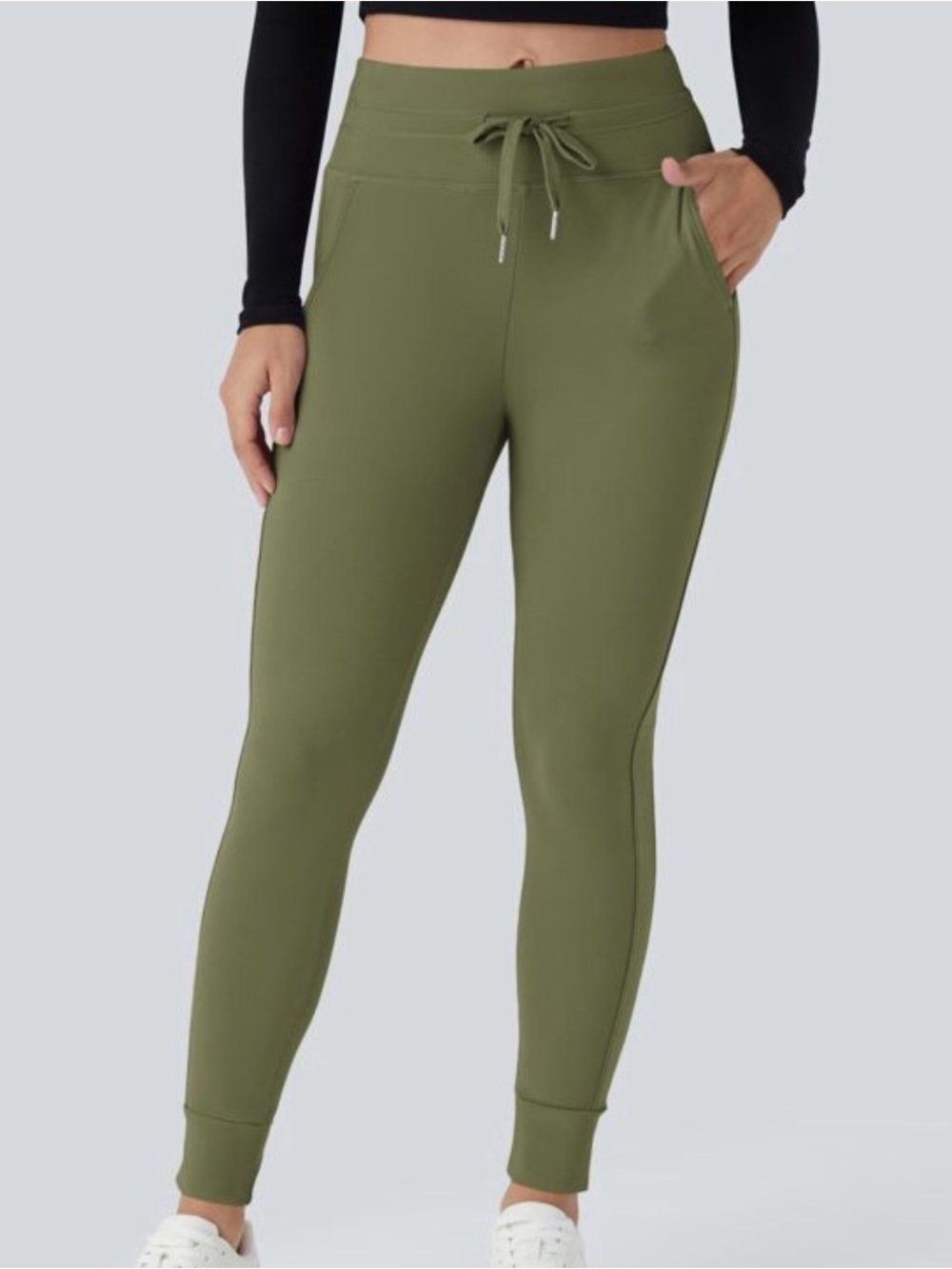 Halara High-Waisted Drawstring Loren Green Joggers - Size Large
